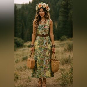 Vintage Floral Sleeveless Maxi Dress